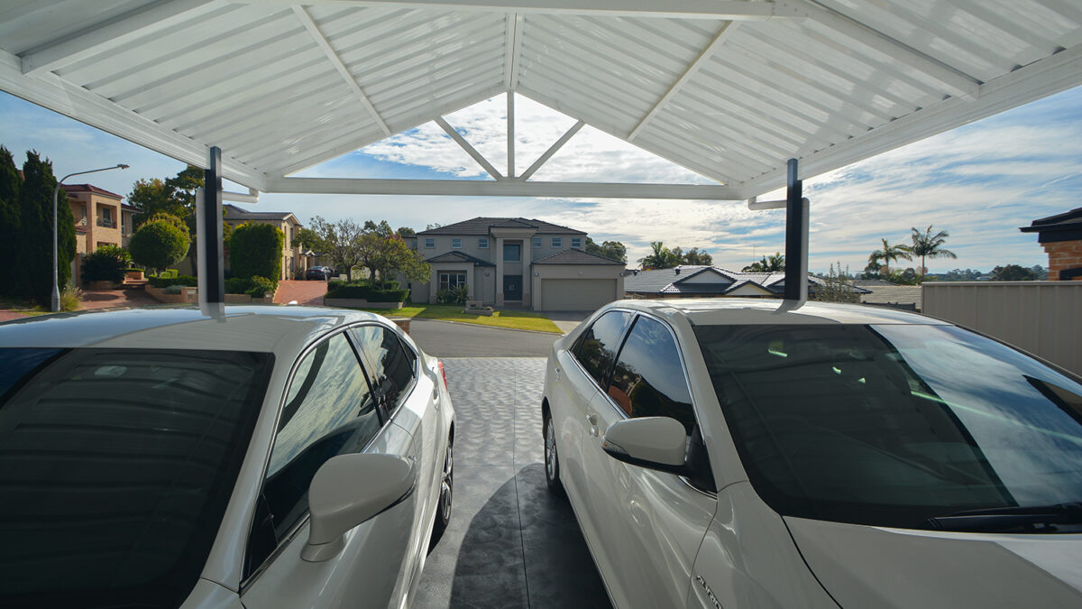 Two white cars under a Gable Roof Colorbond Carport