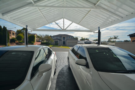 Two white cars under a Gable Roof Colorbond Carport